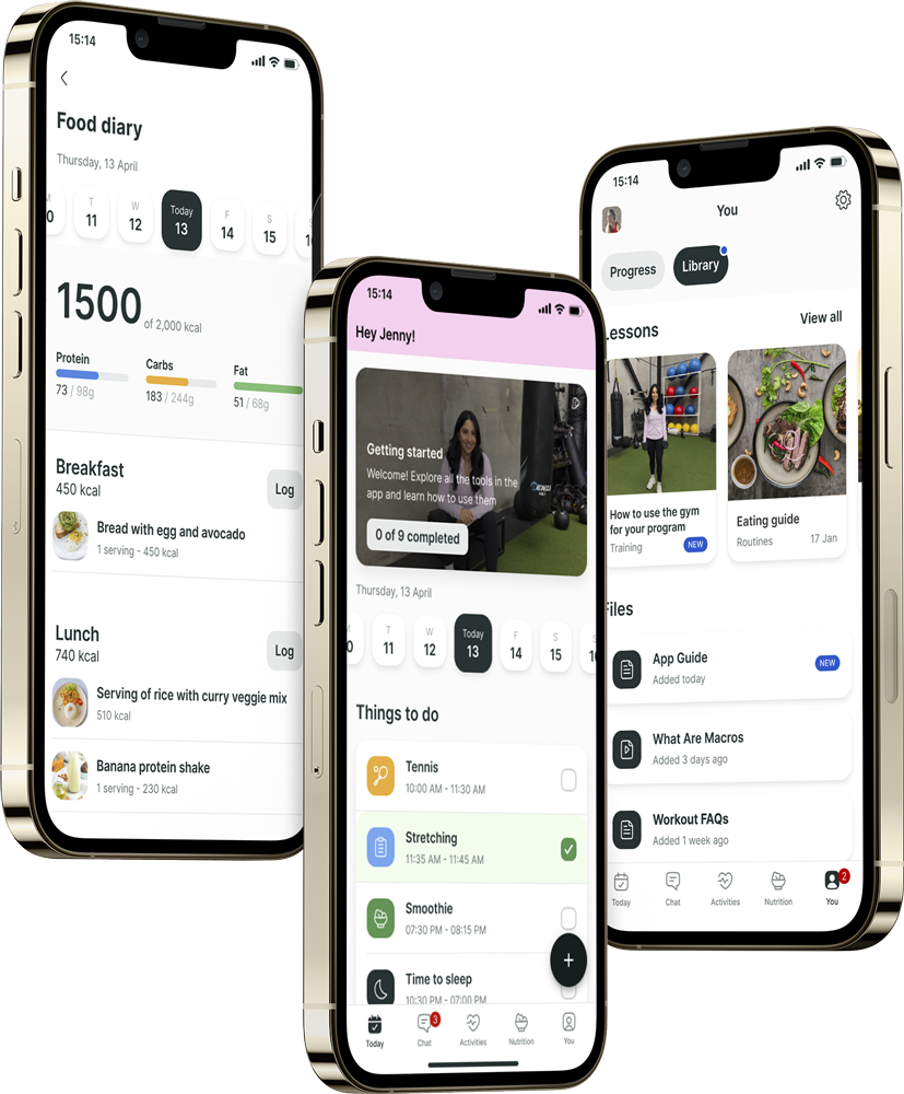 A mockup of the coaching app showcasing the features.
